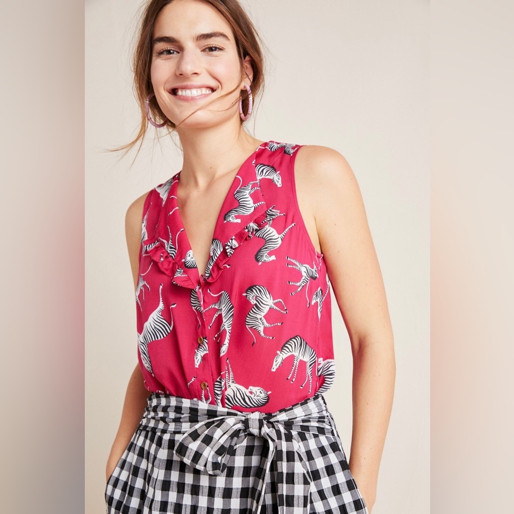 NWT *MAEVE* by Anthropologie *AUDRE* Blouse … 🦓ZEBRA🦓 … Pink Rose … Size: 6